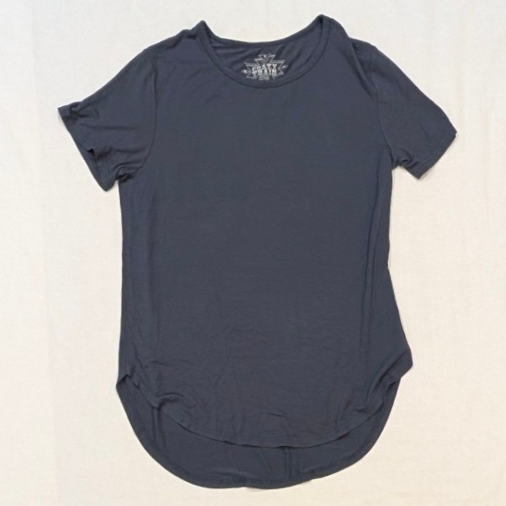 Crazy Train Women's Navy Blue Short Sleeve High Low Hem Crew Neck Top Size Small